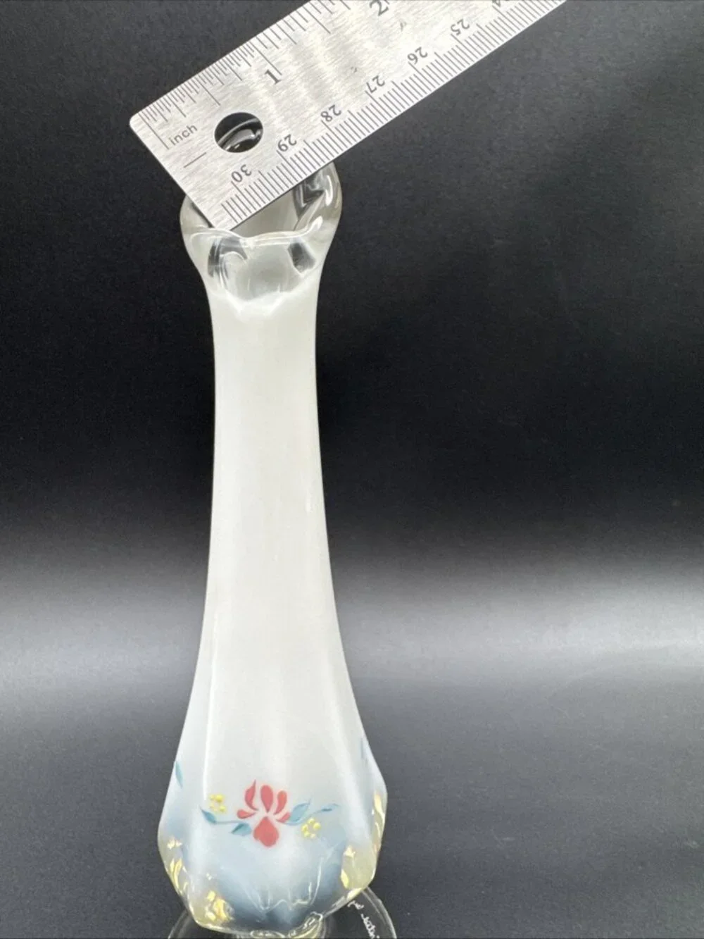 VTG Fenton Glass Opalescent Country Garden Cottage Floral Swung Bud Vase Signed